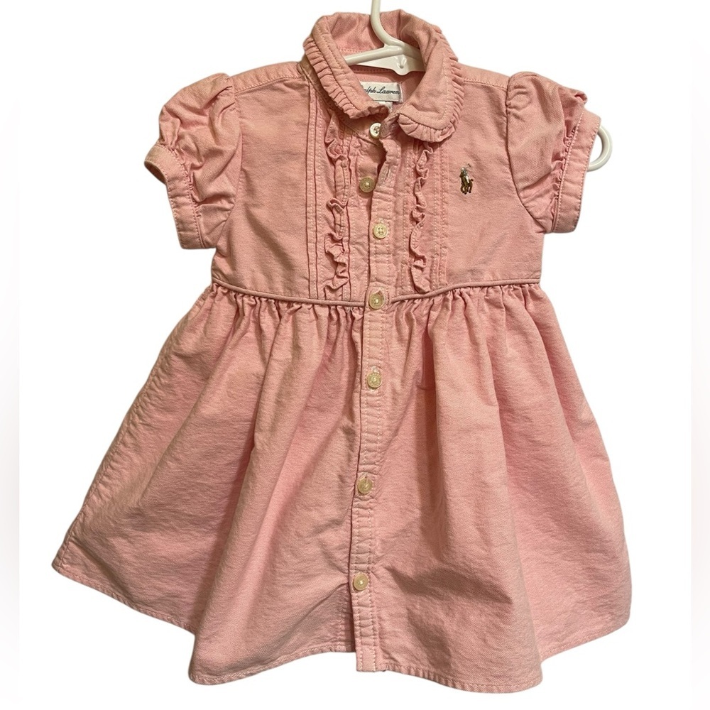 Ralph Lauren Classic Pink Oxford Cloth Button Front Shirtdress Size 12 Months